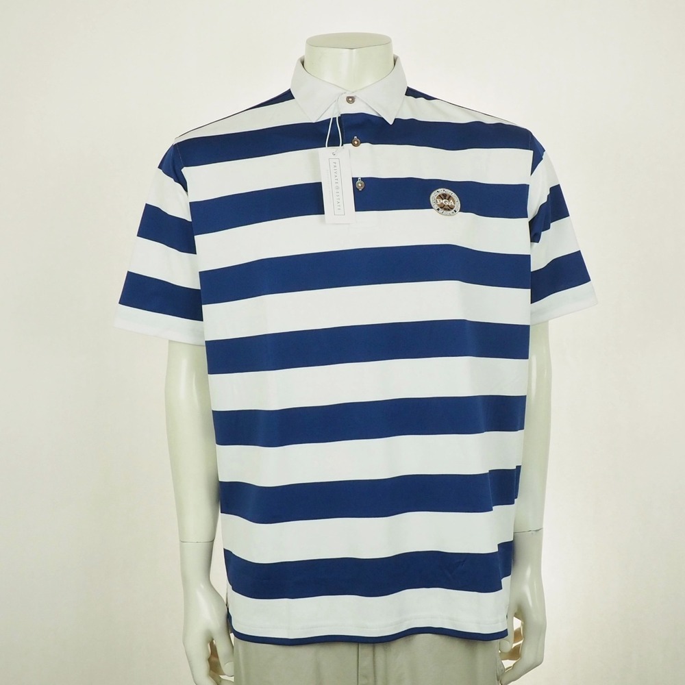 New Private Estate PGA Colorado Golf Polo Shirt Mens Large Blue White Striped